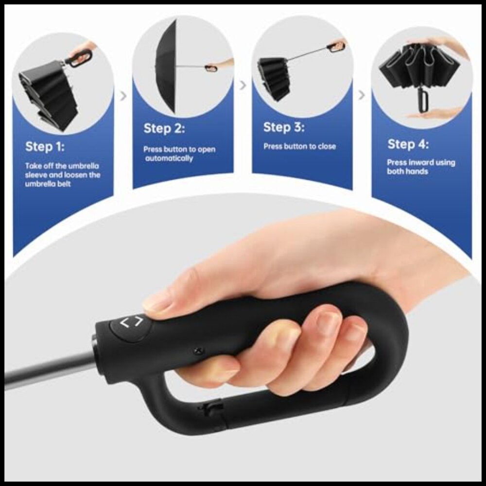 Compact Windproof Reverse Folding Travel Umbrella… - image 4